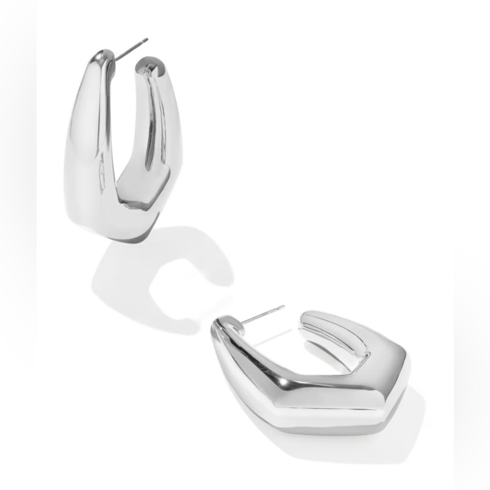 NWT Lot of 2x [Kendra Scott] Kaia Hoop Earrings & Elisa Pendant Necklace, Silver - Picture 4 of 12